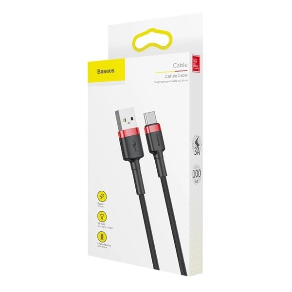 Baseus Cafule USB-A till USB-C Kabel QC 3.0 3A 1m - Svart/Röd