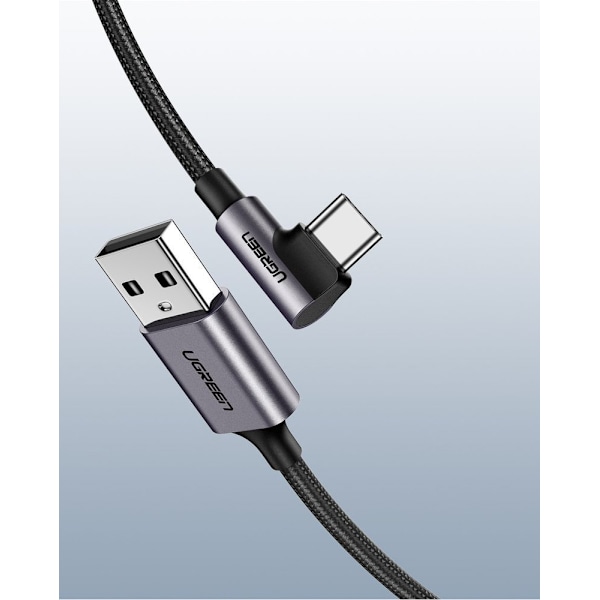 Ugreen USB-A till USB-C Kabel 3A 2m Grå - Vinklad Design
