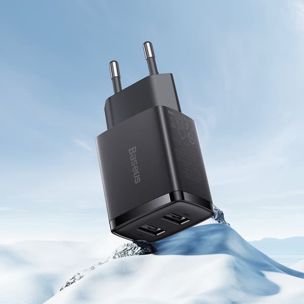 Baseus Kompakt Strömadapter Dual USB 10.5W Svart (CCXJ010201)