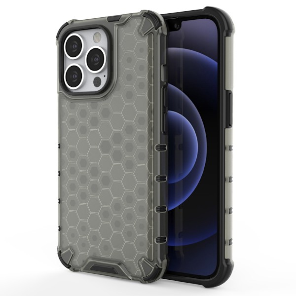 Skyddande Honeycomb-fodral med gelram för iPhone 13 Pro - svart