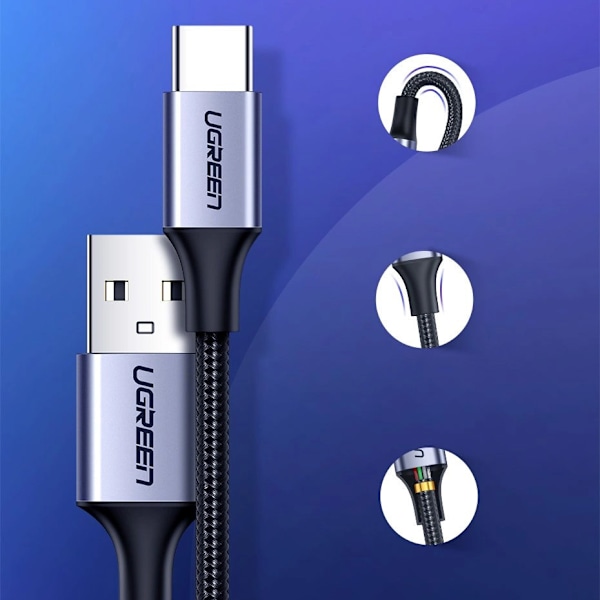 Ugreen USB-A till USB-C Kabel 1.5m QC 3.0 3A - Grå