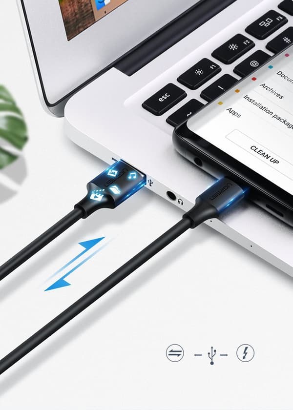 Ugreen US287 60118 USB-A / USB-C Kabel/ 3A/ 2m/ Svart