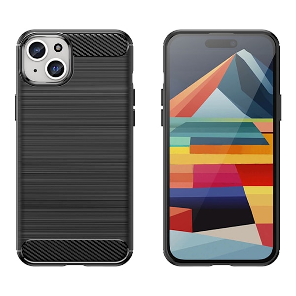 iPhone 15 Plus Karbonmönstrat Flexibelt Skal - Svart