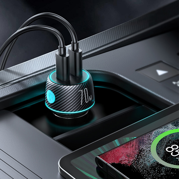 Trebiladdare Bil 2x USB C 70W med LED-belysning Joyroom JR-CCN02