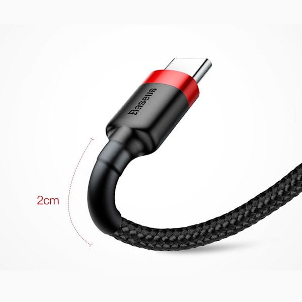 Baseus Cafule Hållbar Nylonkabel USB/USB-C 3M Svart/Röd QC3.0 2A