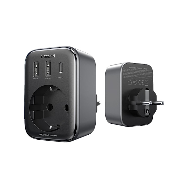 Högeffektiv EU Väggladdare 30W (2xUSB/USB C) - Ugreen CD314 - Sv