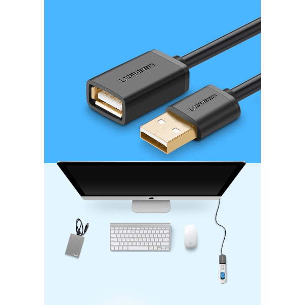 Ugreen USB Förlängningskabel (Kvinna till Man) 2m Svart (10316)