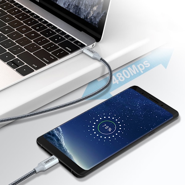 Choetech USB-C till USB-C Kabel XCC-1002-GY/ PD QC 100W/ 5A/ 480