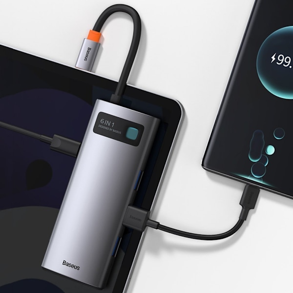 Baseus Metal Gleam 6-i-1 USB-C Hub - 100W PD/ HDMI 4K/ 3x USB-A/