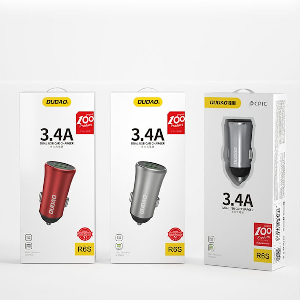 Dudao 3/4A Intelligent Bil-laddare med Dubbel USB/ Silver (R6S S