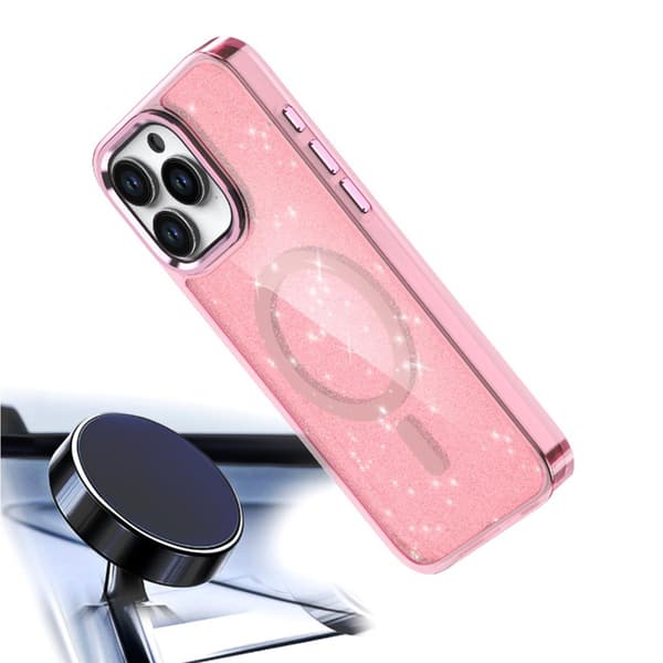 Glitter Skal med MagSafe för iPhone 16 Pro Max - Rosa med Glitte