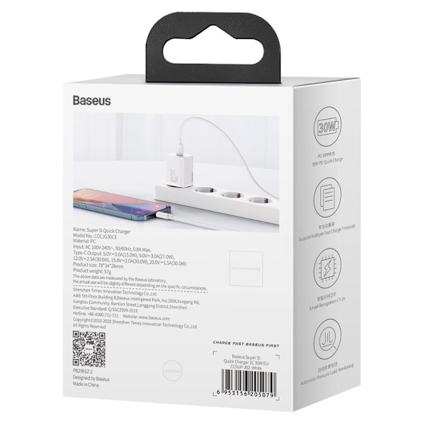 Baseus Super Si 1C Snabbladdare USB Typ C 30W Power Delivery Sna