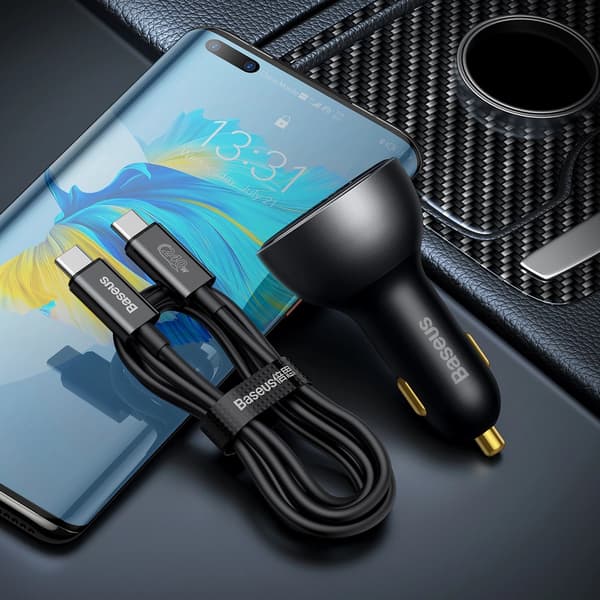 Baseus Digital Display Biladapter USB-A/USB-C PD 140W - Svart +