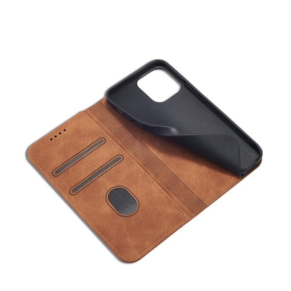 Magnetiskt Plånboksfodral i Brunt Läder för iPhone 13 Pro Max me