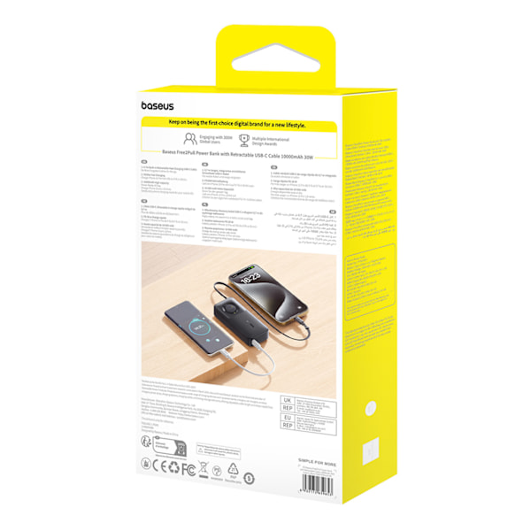 Powerbank Baseus Free2Pull 10000mAh 30W med USB-C-port och utdra