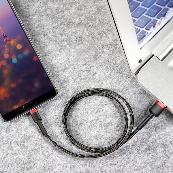 Baseus Cafule Hållbar Nylonkabel USB till USB-C QC3.0 2A 3M Röd