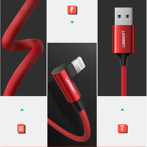 Ugreen Lightning till USB-A kabel vinklad/ MFi-certifierad/ 2.4A