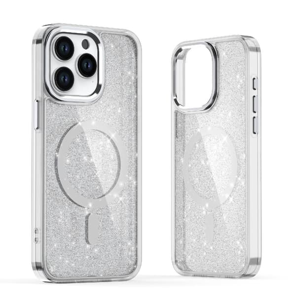 Glitterfodral MagSafe för iPhone 16 - Vit med glitter