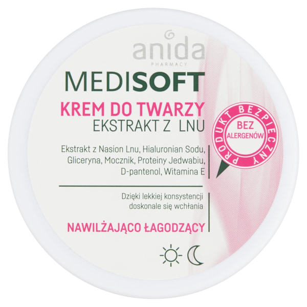 Anida Medisoft Kosteuttava ja Rauhoittava Kasvovoide Pellavauutteella, 100 ml