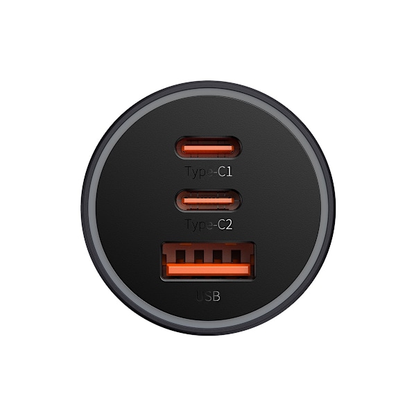 Baseus Golden Contactor Pro USB-A + 2x USB-C Billaddare 65W mörk