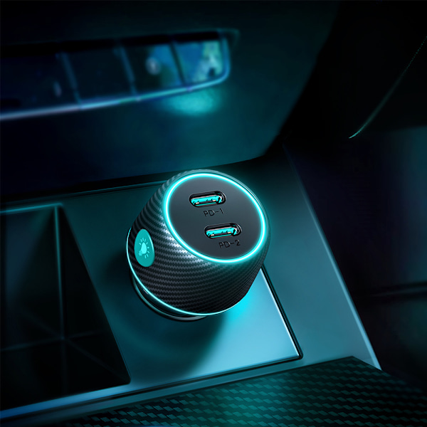 Trebiladdare Bil 2x USB C 70W med LED-belysning Joyroom JR-CCN02