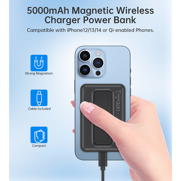 Choetech B662 Trådlös MagSafe Powerbank 5000mAh - Svart