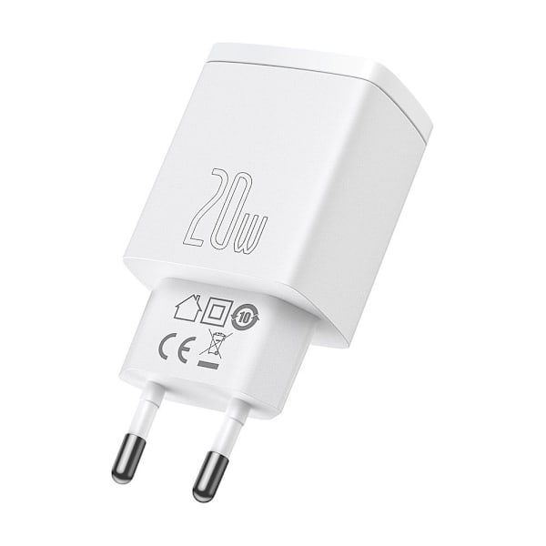 Baseus Compact 20W USB-A/USB-C Snabbladdare PD QC 3.0 Vit CCXJ-B