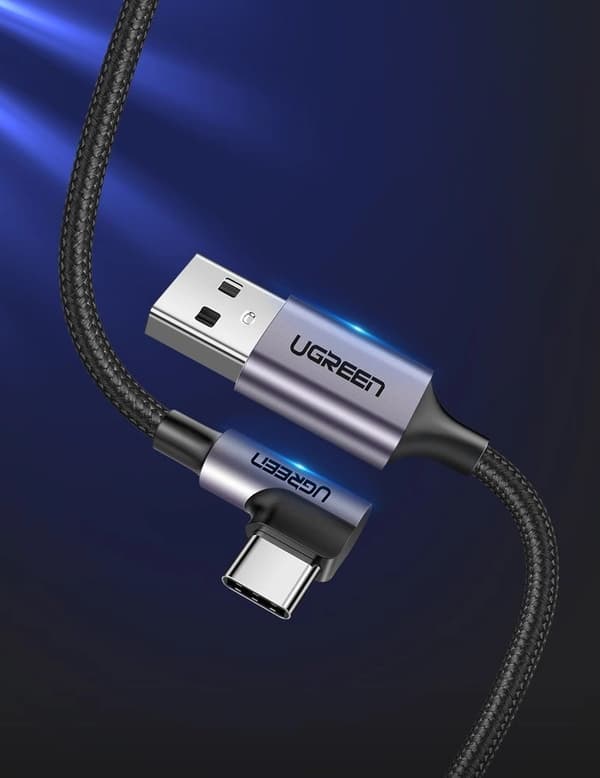 Ugreen US284 50941 Kabel USB-A/USB-C Vinklad 3A 1m - Grå