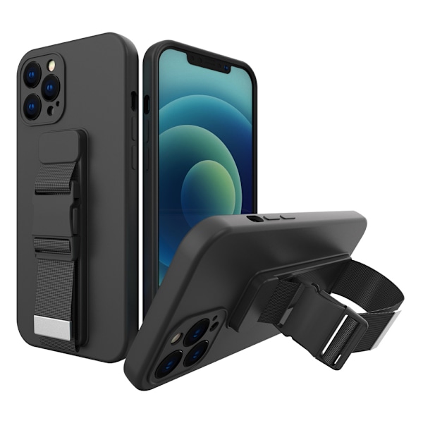 Gel fodral med rep och kedja för iPhone 12 Pro Max – Svart