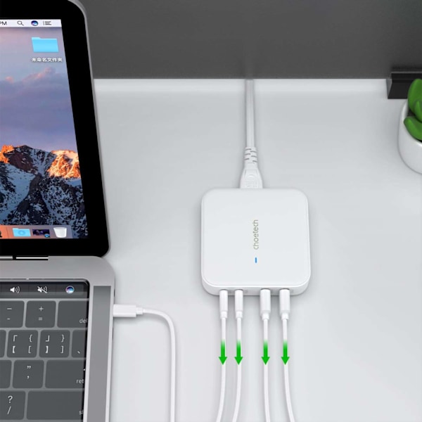 Choetech GaN Snabbladdare PD8008 100W 2x USB-A / 2x USB-C - Vit