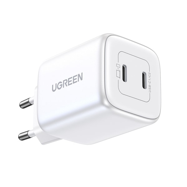 Kraftfull Snabbladdare GaN 2x USB-C 45W QC PD Ugreen CD294 - Vit