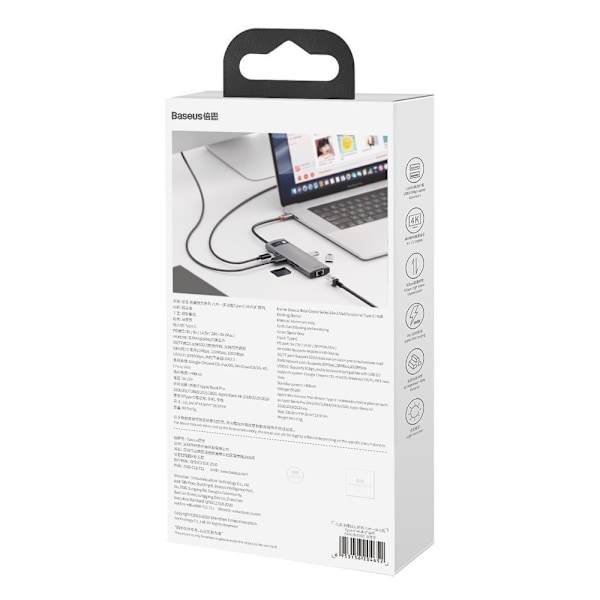 Baseus Metal Gleam 8-i-1 USB-C Hub - 100W PD/ 4K HDMI/ SD/microS