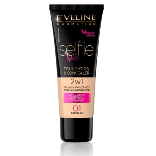 Eveline Selfie Time Foundation-Concealer 2in1 01 Porcelain 30 ml