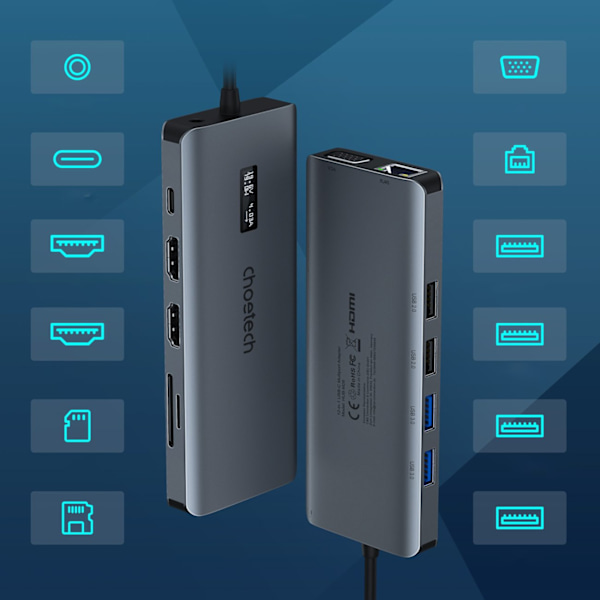 Choetech 12-i-1 USB-C Hub med Display – Universell anslutning fö