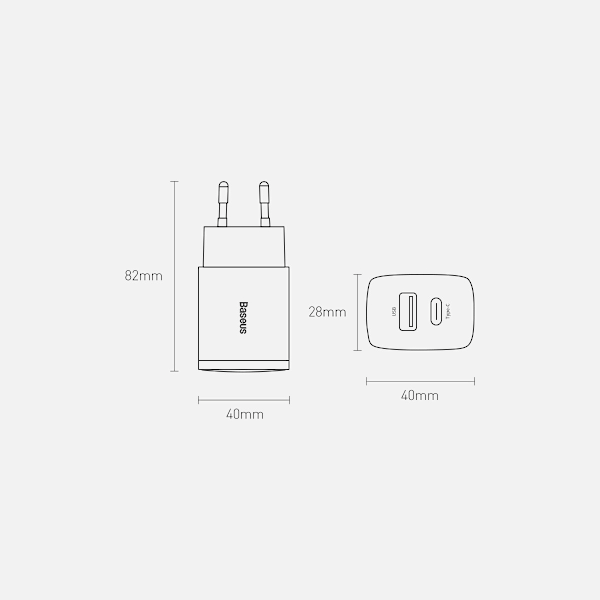 Baseus Kompakt Snabbladdare USB / USB Typ C 20W 3A Power Deliver