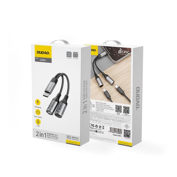 USB-C Adapter Dudao L13C+ 2-i-1 - Grå