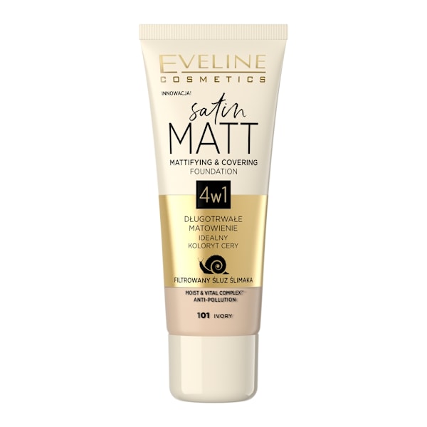 Eveline Satin Matt Foundation 101 Elfenben/ 30 ml - Mattande Ans
