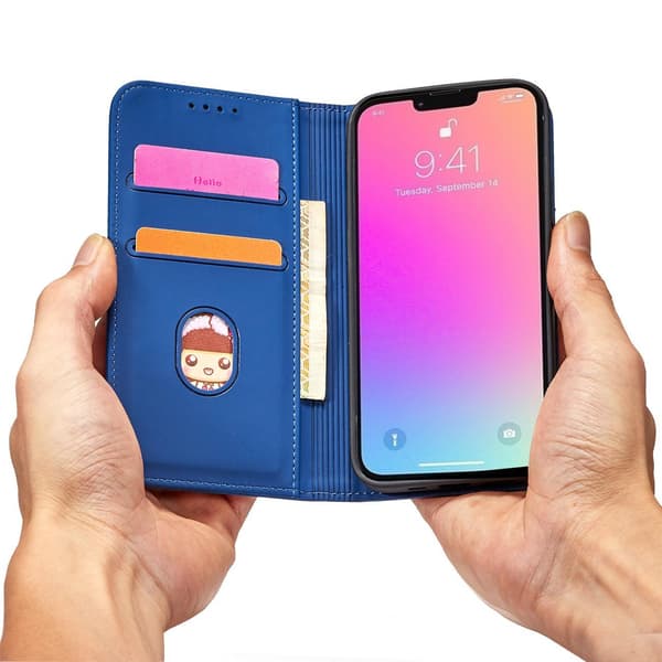 Magnetisk Kortfodral iPhone 14 Plus Blå - Plånboksfodral med Stä
