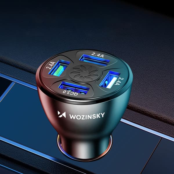 Wozinsky 50W Bilbatteriladdare med 4 USB-A-portar och QC - Vit