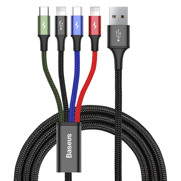 Baseus USB-Kabel 4-i-1: 2x Lightning/ USB-C/ Mikro-USB 3.5A Nylo