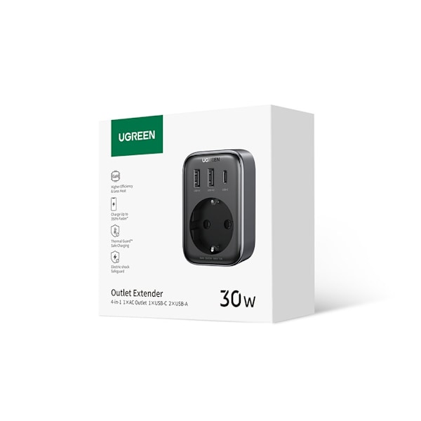 Högeffektiv EU Väggladdare 30W (2xUSB/USB C) - Ugreen CD314 - Sv