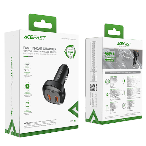 Acefast bil laddare 66W med 2x USB/USB Typ C/ PPS/ Power Deliver