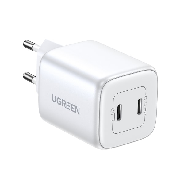 Kraftfull Snabbladdare GaN 2x USB-C 45W QC PD Ugreen CD294 - Vit