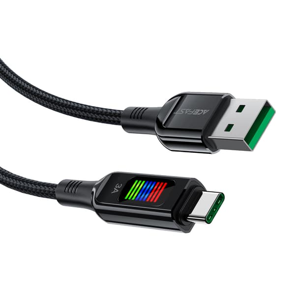 Acefast C7-04 60W USB-A till USB-C-kabel med skärm 1/2m - svart