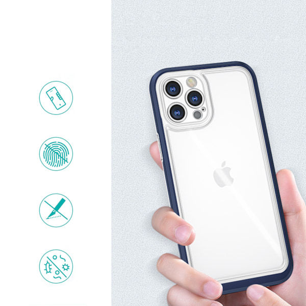 Transparent 3-i-1 fodral för iPhone 12 Pro med blå ram
