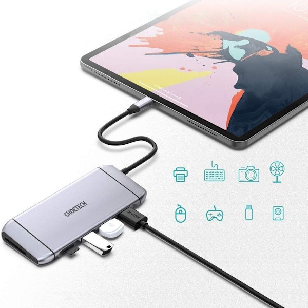 Choetech 9-i-1 Multifunktionell USB Typ-C Hub - 3x USB 3.2 Gen 1