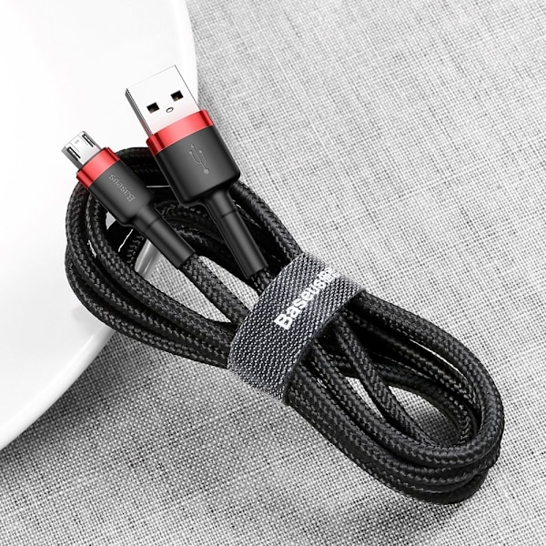 Baseus Cafule hållbar nylon USB/micro USB kabel 2A 3M svart-röd
