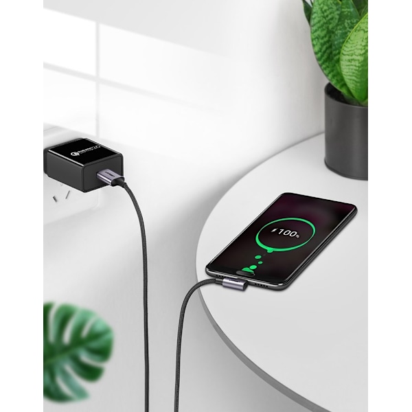 Ugreen USB-A till USB-C Kabel 3A 2m Grå - Vinklad Design