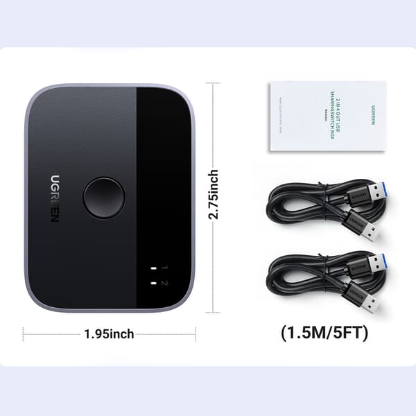Ugreen 2-i-1 Adapter CM757 med 2x USB-A 3.0 In/2x USB-A Ut - Grå