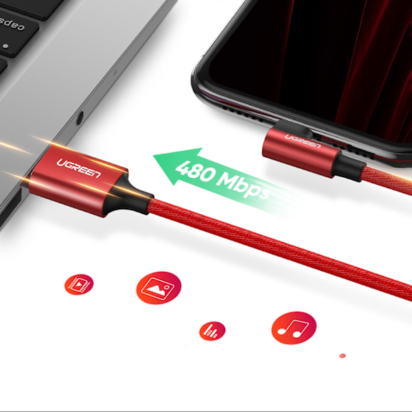 Ugreen Lightning till USB-A kabel vinklad/ MFi-certifierad/ 2.4A